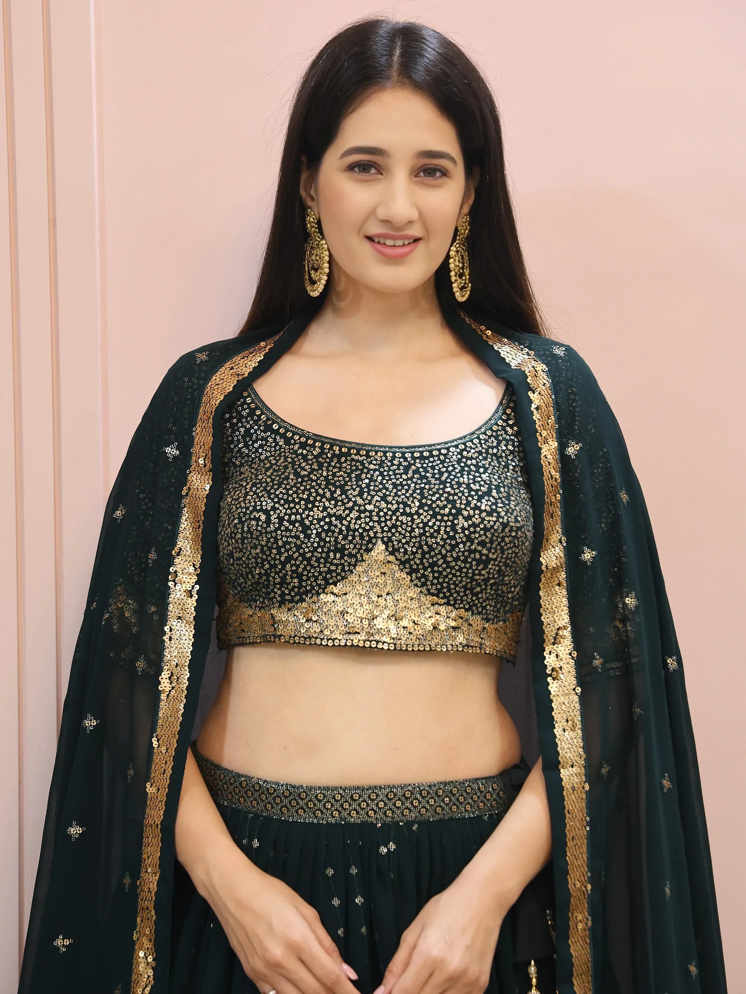 Beautiful Green Sequins Mehendi Wear Lehenga Choli - Ethnic Plus In