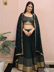 Beautiful Green Sequins Mehendi Wear Lehenga Choli - Ethnic Plus In