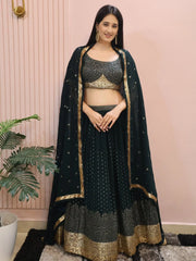 Beautiful Green Sequins Mehendi Wear Lehenga Choli - Ethnic Plus In