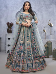 Beautiful Grey Sequins Organza Bridesmaid Lehenga Choli With Blouse - Ethnic Plus In