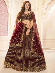 Beautiful Maroon Sequins Silk Wedding Lehenga Choli With Dupatta - Ethnic Plus In