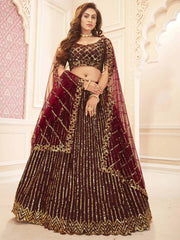Beautiful Maroon Sequins Silk Wedding Lehenga Choli With Dupatta - Ethnic Plus In