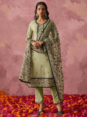 Beautiful Pastel Green Georgette Thread Embroidered Straight Suit - Ethnic Plus In