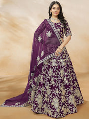 Beautiful Purple Color Embroidered Silk Engagement Wear Lehenga Choli - Ethnic Plus In