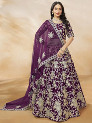 Beautiful Purple Color Embroidered Silk Engagement Wear Lehenga Choli - Ethnic Plus In