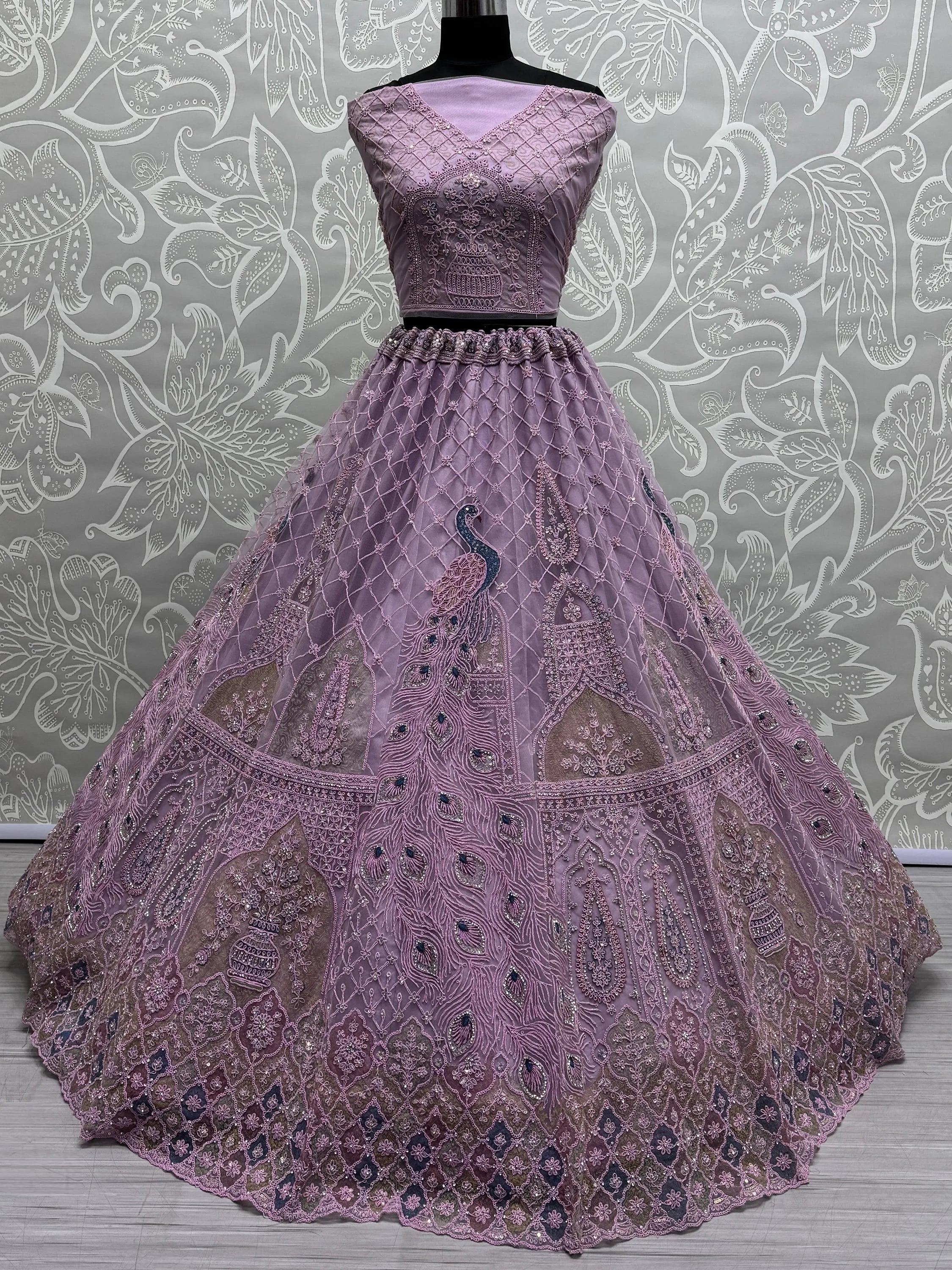Beautiful Purple Multi - Thread Work Net Designer Lehenga Choli - Ethnic Plus In