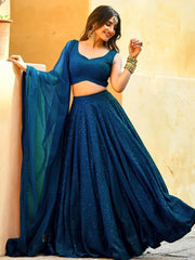 Beautiful Teal Blue Thread Embroidered Wedding Lehenga Choli - Ethnic Plus In