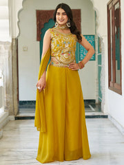 Beautiful Yellow Georgette Sequins Party Wear Palazzo Suit - Ethnic Plus In