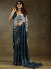 Beautiful Grey Chiffon Designer Pre-Stitched Saree With Blouse