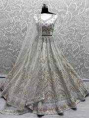Bewitching Off - White Mirror Work Net Bridesmaid Lehenga Choli - Ethnic Plus In