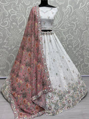 Bewitching Off - White Sequins Chinon Wedding Wear Lehenga Choli - Ethnic Plus In
