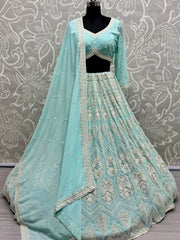 Bewitching Sky Blue Thread Work Georgette Wedding Wear Lehenga Choli - Ethnic Plus In