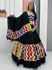 Impressive Black Cotton Lace Work Festive Wear Lehenga Choli