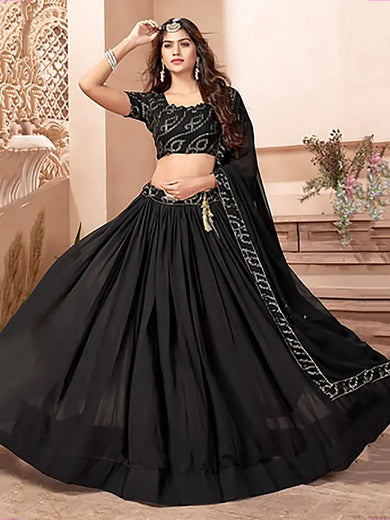 Captivating Black Georgette Party Wear Lehenga Choli With Dupatta