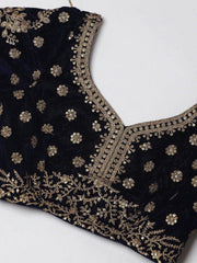 Navy Blue & Pink Embroidered Semi-Stitched Myntra Wedding Lehenga & Unstitched Blouse with Dupatta