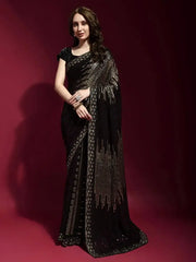Amusing Black Georgette Fancy Sequins Work Party Wear Saree With Blouse
