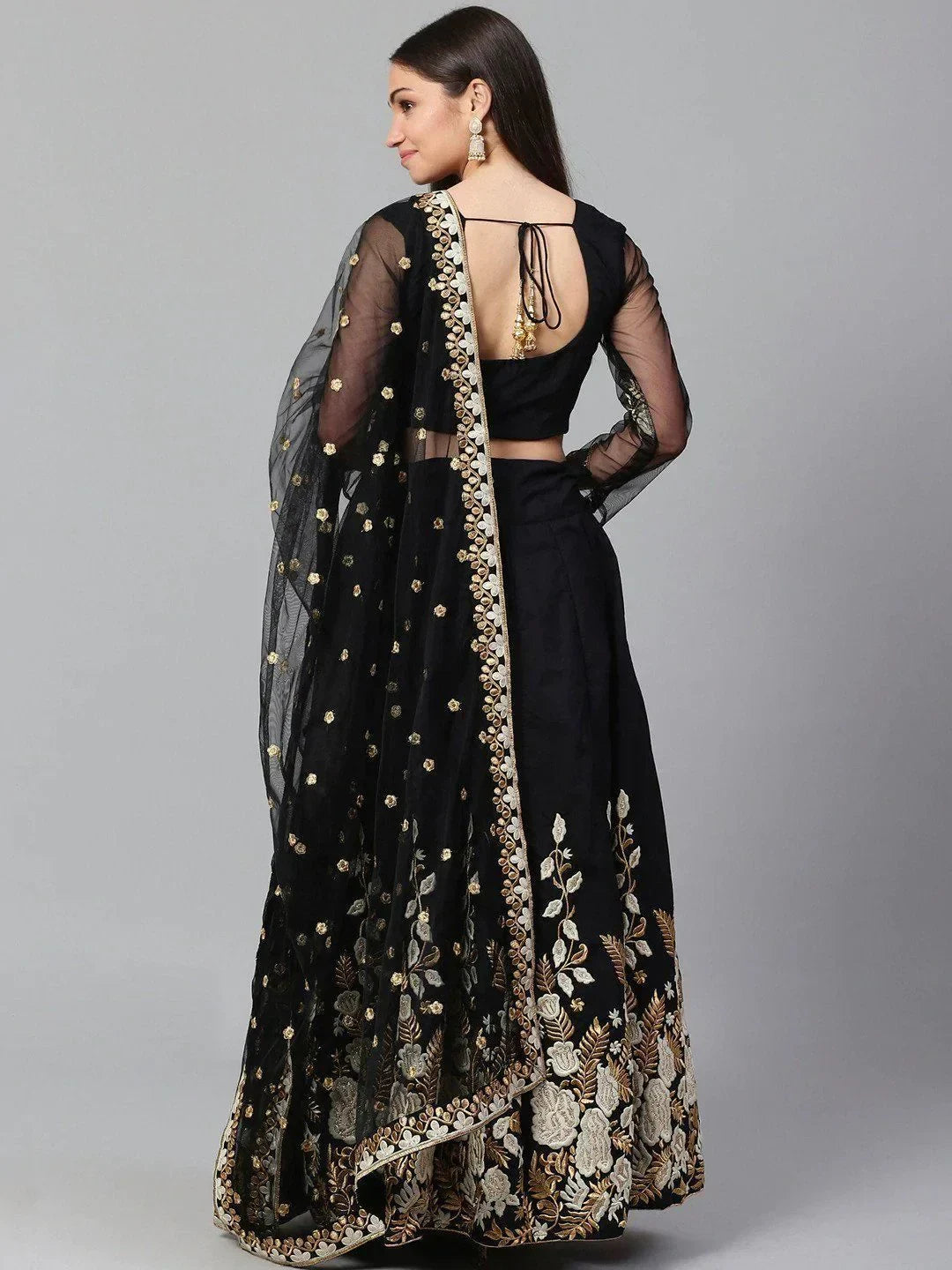 Black & White Solid Semi-Stitched Myntra Lehenga & Unstitched Blouse with Dupatta