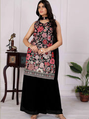 Gorgeous Black Embroidered Georgette Festive Wear Palazzo Suit