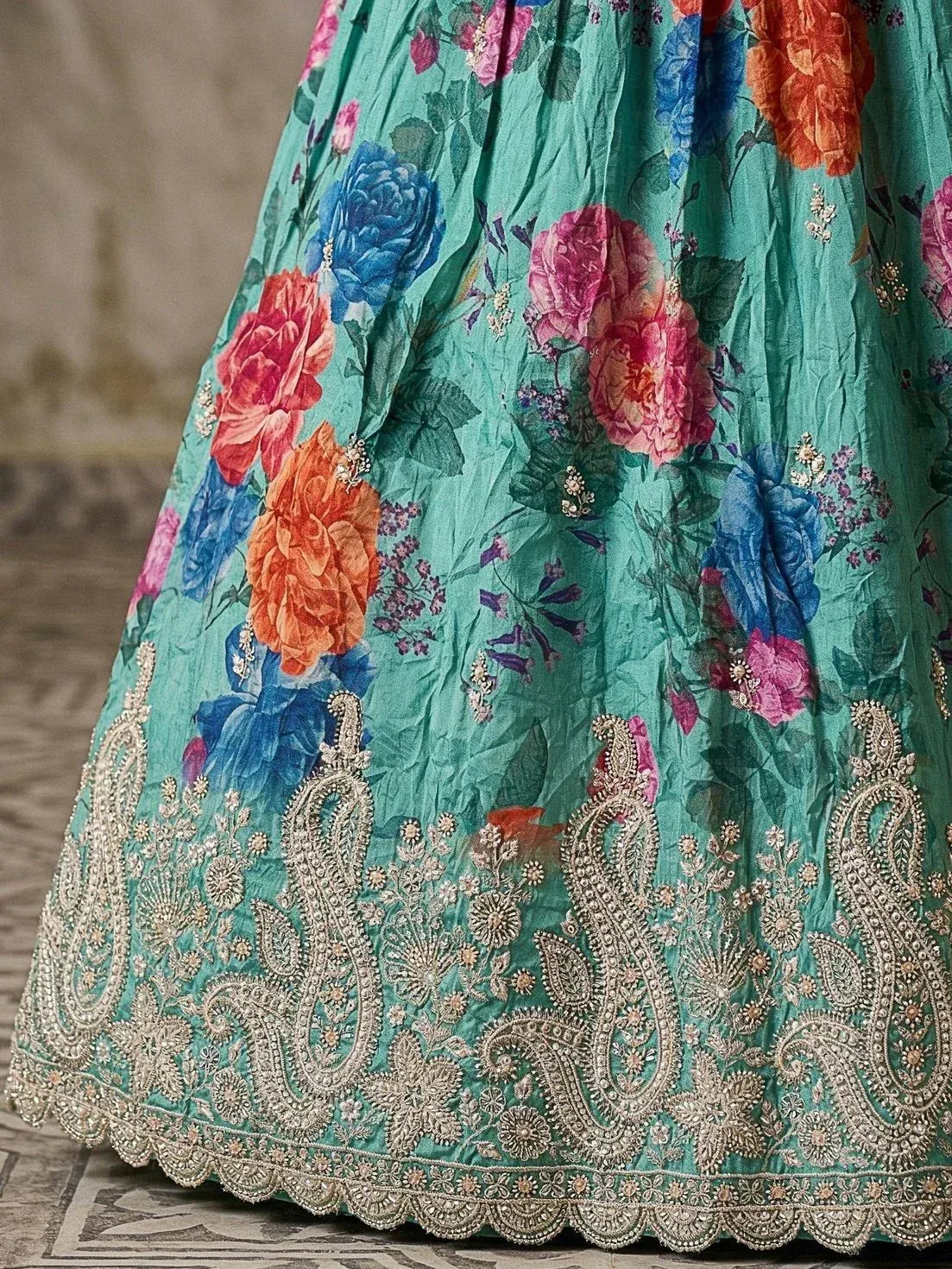 Ravishing Blue Tissue Bead Work Bridesmaid Lehenga Choli With Dupatta