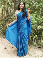 Stunning Blue Festival Saree With Ready Made Blouse