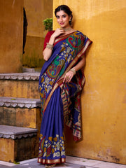 Striking Blue Chanderi Kalamkari Printed Festival Wear Saree