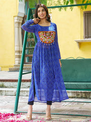 Timeless Blue Georgette Gamthi Work Festival Wear Kurti