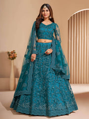 Stunning Teal Blue Sequins Embroidered Wedding Lehenga Choli