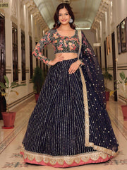 Gleaming Blue Net Sequins Work Party Wear Lehenga Choli With Dupatta
