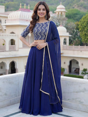 Wonderful Royal Blue Embroidered Georgette Festive Wear Lehenga Choli