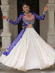 Alluring Blue Cotton Patch Work Navratri Wear Lehenga With Kurti