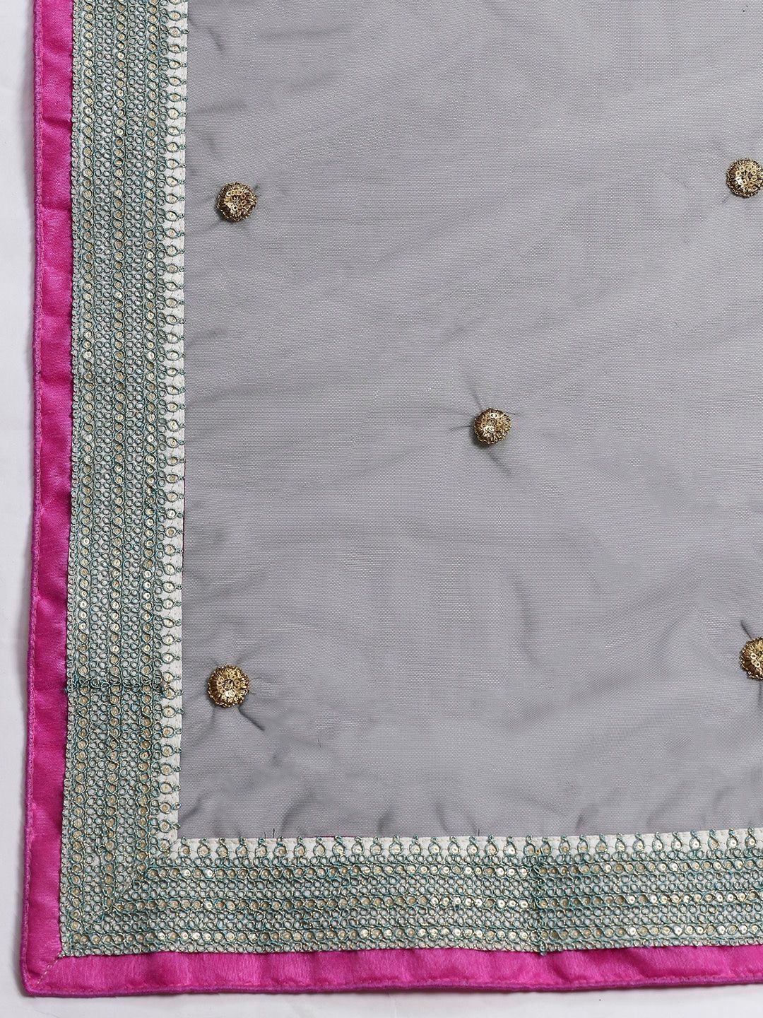Blue & Black Solid Semi-Stitched Myntra Lehenga & Unstitched Blouse with Dupatta