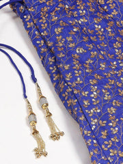 Blue & Golden Semi-Stitched Myntra Party Wer Lehenga & Unstitched Blouse with Dupatta