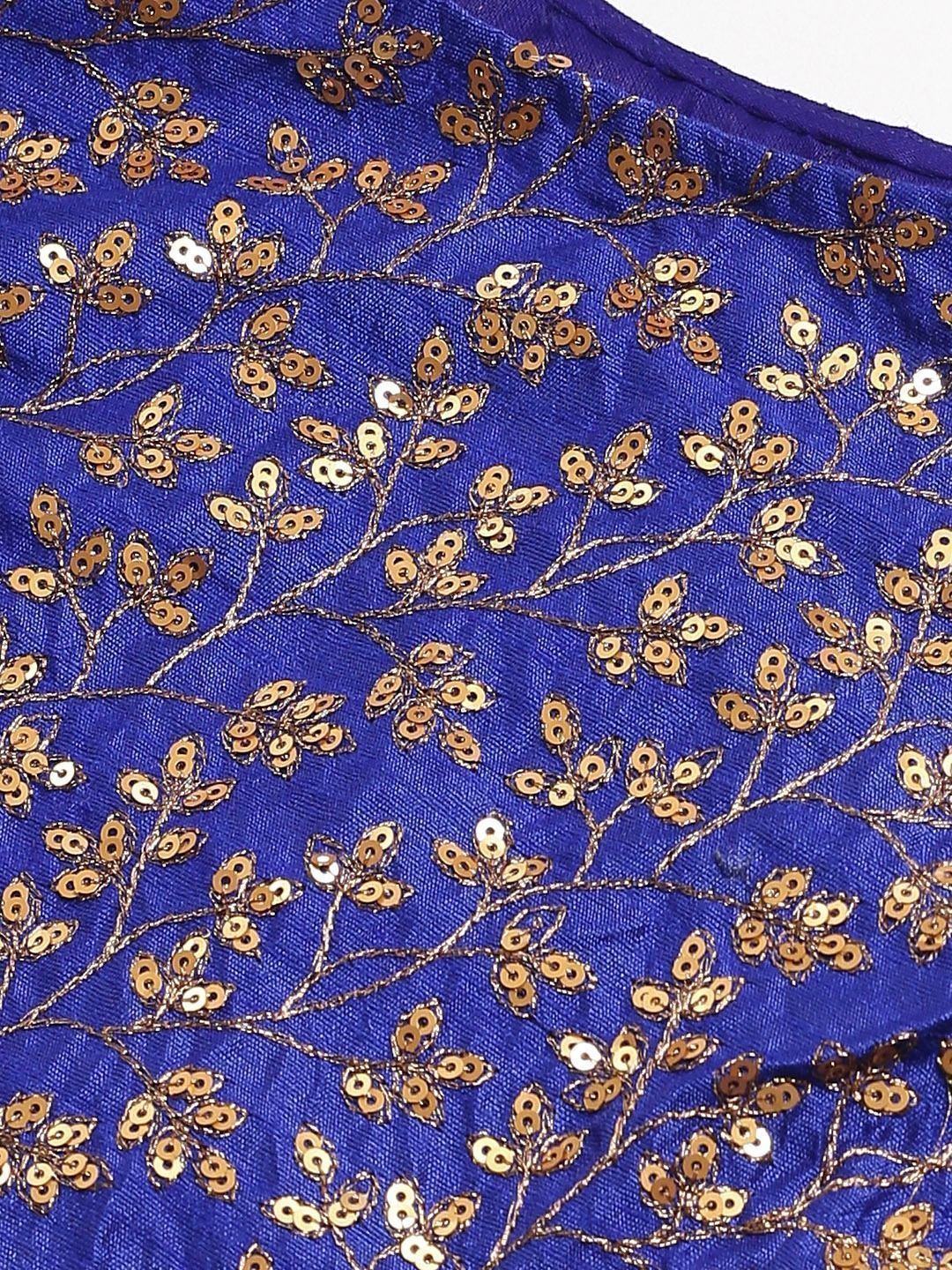 Blue & Golden Semi-Stitched Myntra Party Wer Lehenga & Unstitched Blouse with Dupatta
