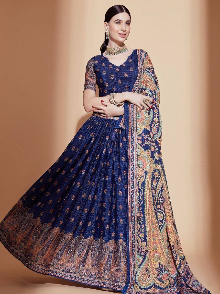 Blue printed lehenga choli with paisley dupatta, Indian ethnic wear for women