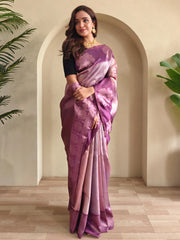 Bold Purple Zari Weaving Festival Saree With Blouse - Ethnic Plus In