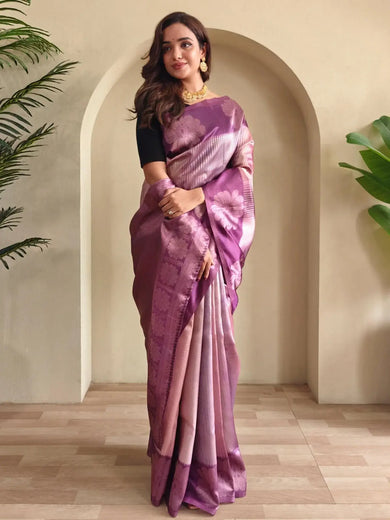 Bold Purple Zari Weaving Festival Saree With Blouse - Ethnic Plus In