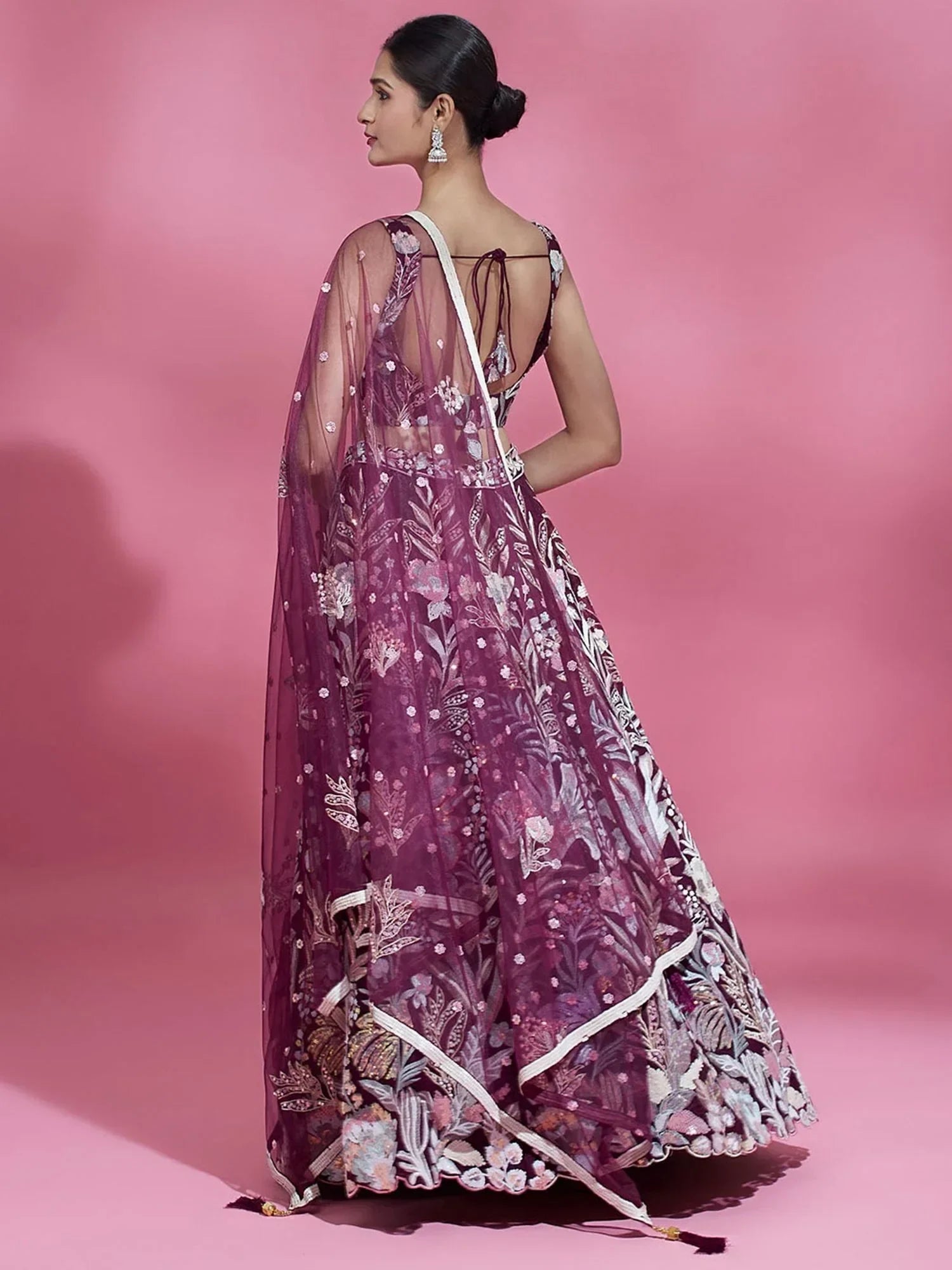 Breathtaking Wine Sequins Soft Net Function Wear Lehenga Choli - Ethnic Plus In