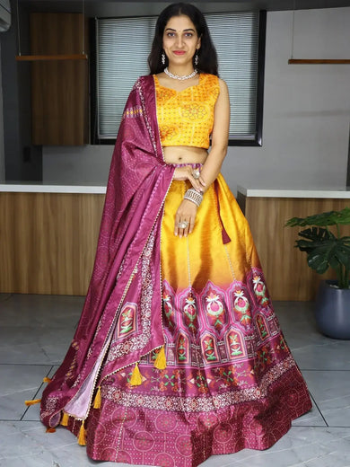 Breathtaking Yellow Color Printed Art Silk Haldi Wear Lehenga Choli - Ethnic Plus In