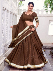 Adorning Brown Chanderi Zari Weaving Lehenga Choli With Dupatta