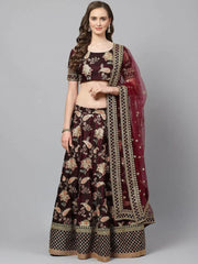 Burgundy Semi-Stitched Myntra Lehenga & Unstitched Blouse with Dupatta