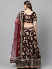 Burgundy Semi-Stitched Myntra Lehenga & Unstitched Blouse with Dupatta