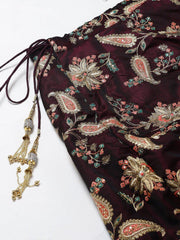 Burgundy Semi-Stitched Myntra Lehenga & Unstitched Blouse with Dupatta