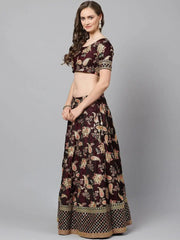 Burgundy Semi-Stitched Myntra Lehenga & Unstitched Blouse with Dupatta