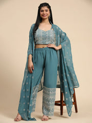 Ravishing Pastel Blue Georgette Party Wear Palazzo Top With Shrug