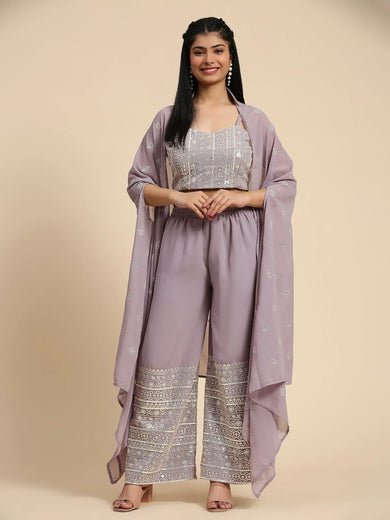 Marvelous Lavender Georgette Event Wear Palazzo Top With Shrug