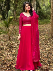Sensational Royal Pink Sequence Embroidered Georgette Lehenga Choli