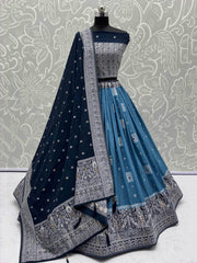 Timeless Blue Zari Embroidered Festival Wear Lehenga Choli