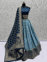 Tantalizing Sapphire Blue Mirror Work Festive Wear Lehenga Choli