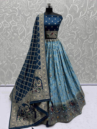 Tantalizing Sapphire Blue Mirror Work Festive Wear Lehenga Choli