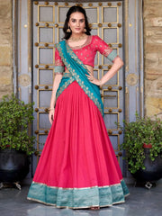 Capricious Blush Pink Zari Weaving Border Vichitra Silk Half Saree Lehenga - Ethnic Plus In